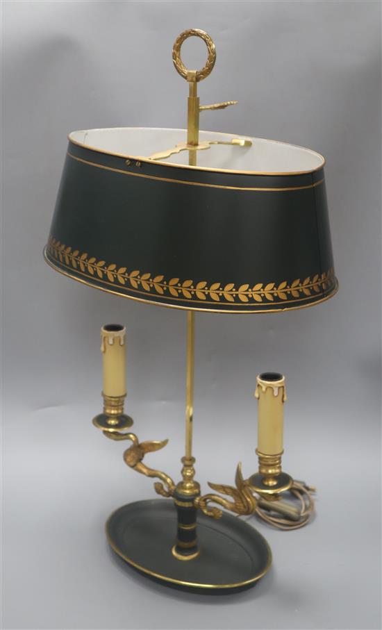 A gilt metal toleware lampe bouillotte